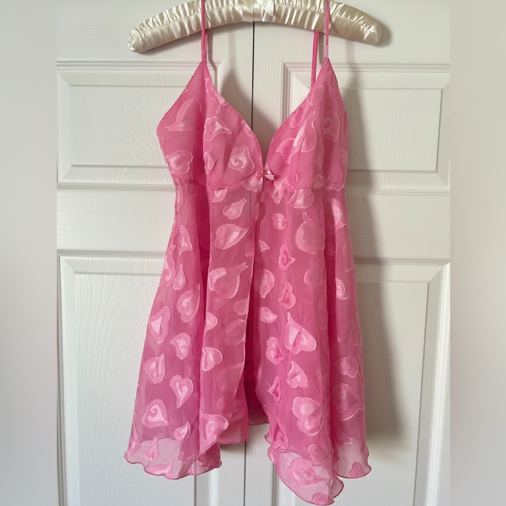 Victoria’s Secret pink hearts slip with ruffles size S